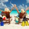 a couple sitting in chairs on the beach with their arms outstretched toward the sun