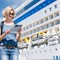 A woman takes a tour of a cruise ship